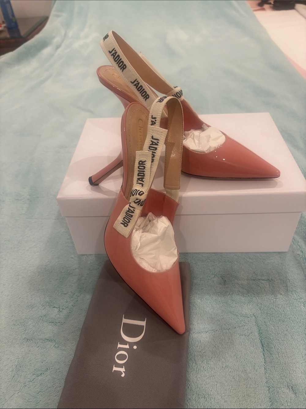 Dior Coral Patent J'Adior Slingback Pumps